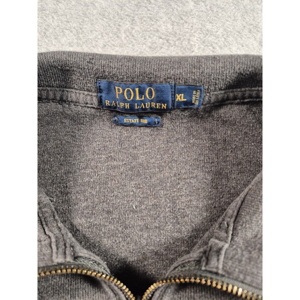 Polo Ralph Lauren Sweater Mens XL Gray Full Zip Jacket Estate Rib Red Pony Logo - Picture 3 of 8